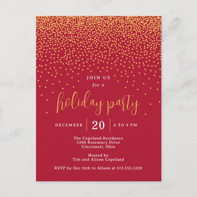 Glistening Dots Holiday Party Invitation Postcard (Front)