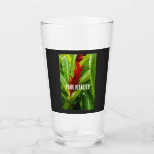 Glistening Red Ginger Flower and Rain-Kissed Leave Glass