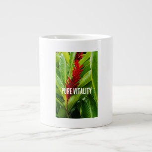 Glistening Red Ginger Flower and Rain-Kissed Leave Large Coffee Mug