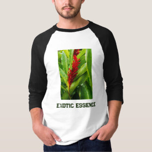 Glistening Red Ginger Flower and Rain-Kissed Leave T-Shirt