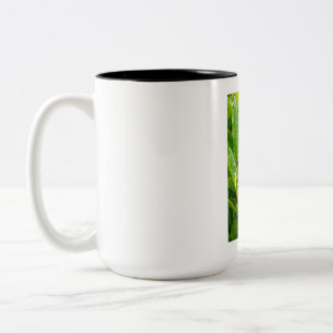 Glistening Red Ginger Flower and Rain-Kissed Leave Two-Tone Coffee Mug