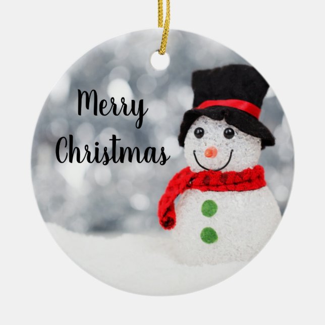 Glistening Snowman Ornament Round (Front)