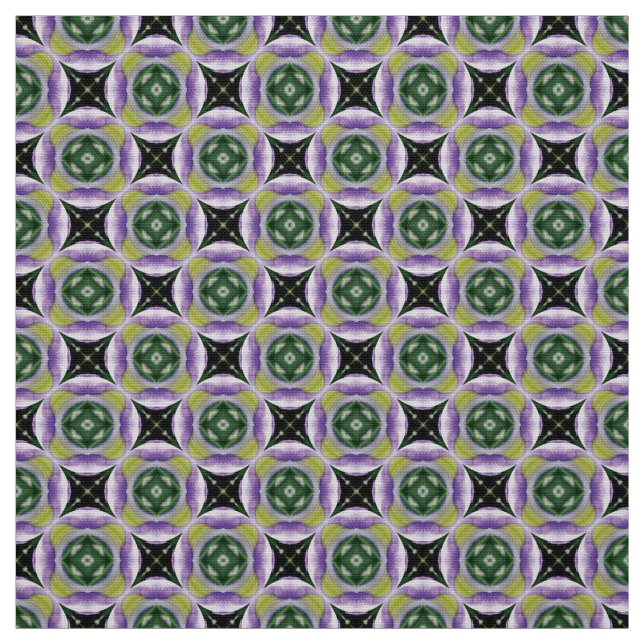 Glitch2 circle star green grey tile pattern fabric (Swatch)