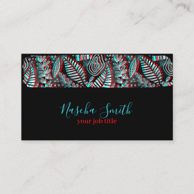Glitch Anaglyph Teal & Red Brush Stroke Business Card (Front)