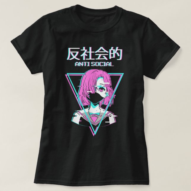Glitch Anime Anti Social Aesthetic T-Shirt (Design Front)