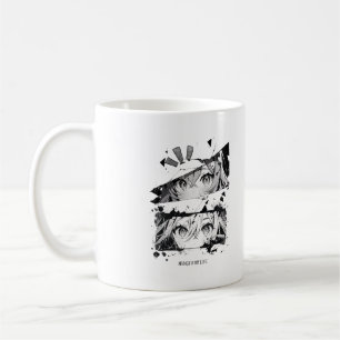Glitch Anime Eyes Black & White Aesthetic Manga Coffee Mug