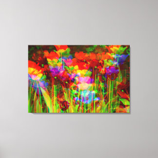 GLITCH ART on blooming tulips on stretched canvas Print