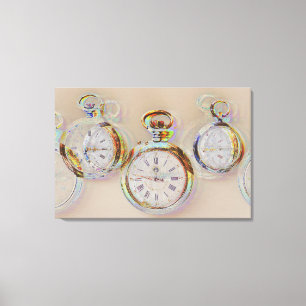 glitch art on set of antique clocks canvas print