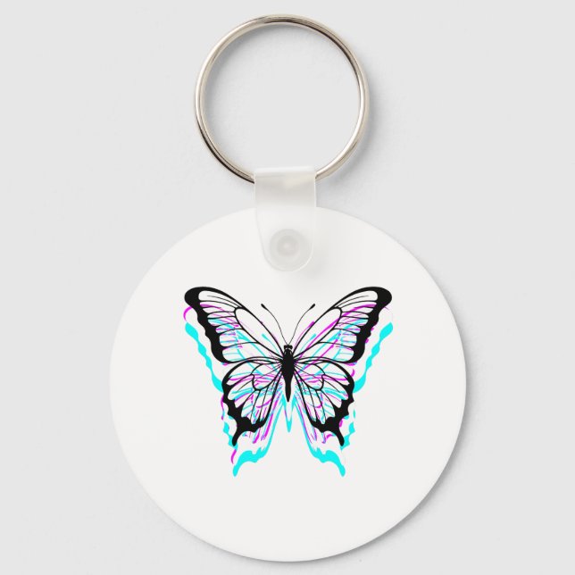 Glitch Butterfly Design Key Ring (Front)