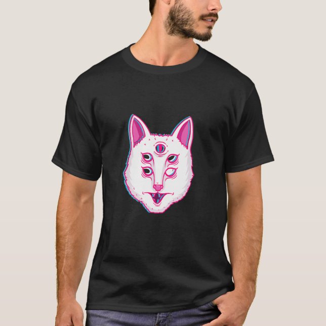 Glitch Cat Luminous Cat With Eyes T-Shirt (Front)