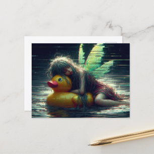 Glitch Fairy asleep on a duck pool float Postcard