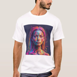 Glitch female colourful face minimal t-shirt