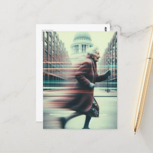 Glitch Funny Adorable Granny Running Postcard