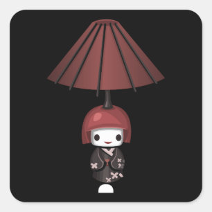 Glitch furniture tablelamp geisha doll lamp square sticker