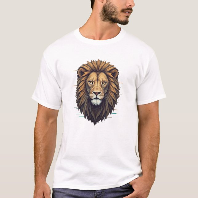 Glitch Geometry: Avant-Garde Lion T-Shirt (Front)