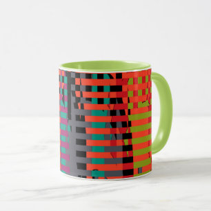 Glitch Grid Striped Mug with Lime Green Interior