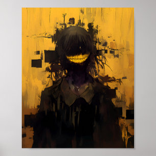 Glitch Horror Smile - Dark Surrealist Yellow  Poster