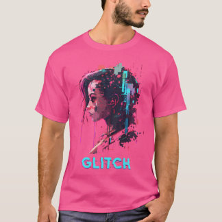 Glitch Pixel Art Cyber Vaporwave Sci-Fi Punk Girl  T-Shirt