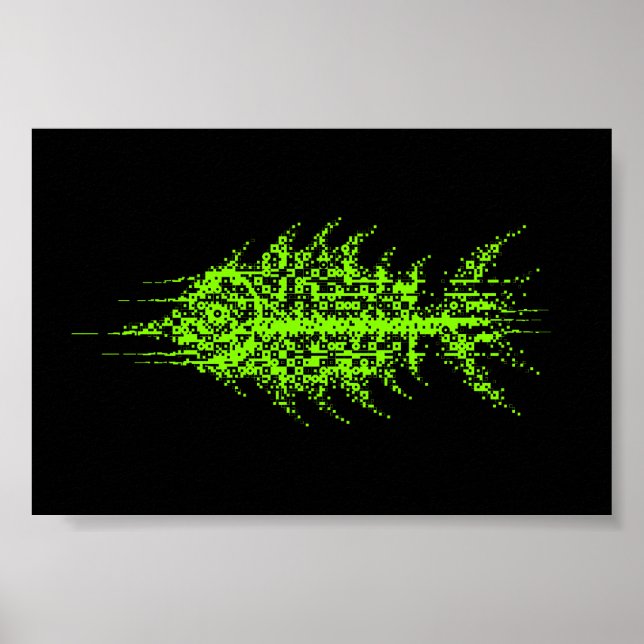 Glitch Pixel Code Fish Wall Art (Front)