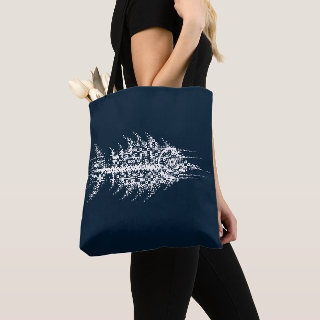 Glitch Pixel White Fish Tote Bag (Close Up)