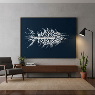 Glitch Pixel White Fish Wall Art