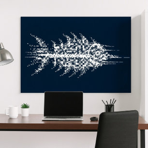 Glitch Pixel White Fish Wall Art