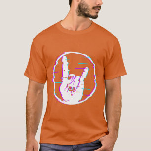 Glitch Sign of the Horns Sign Hand Rock and Metal T-Shirt