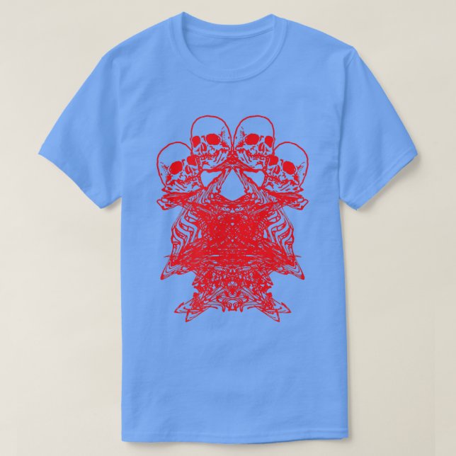 Glitch Skeleton Pattern Trippy EBoy EGirl Punk Red T-Shirt (Design Front)