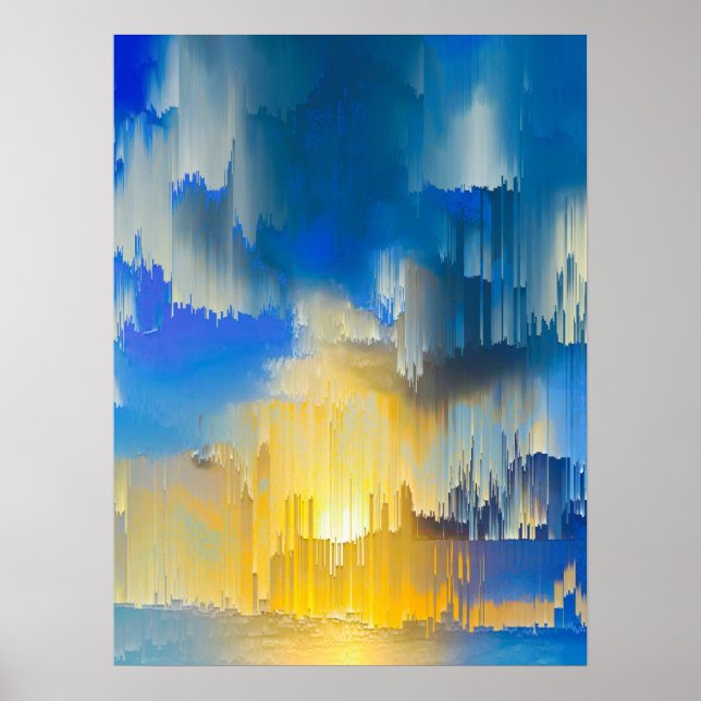 Glitch Sunset Abstract Landscape Poster (Front)