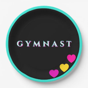 Glitch Text Gymnastics Gymnast Heart Paper Plate