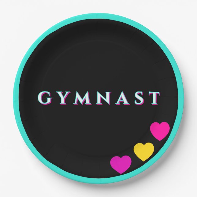 Glitch Text Gymnastics Gymnast Heart Paper Plate (Front)
