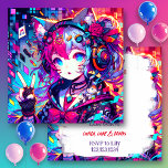 Glitchcore Colourful Anime Artwork Birthday Invitation<br><div class="desc">Personalised teenage birthday party invitations. Anime glitchcore girl with headphones and fox ears colourful purple,  pink,  blue and black ai art.</div>