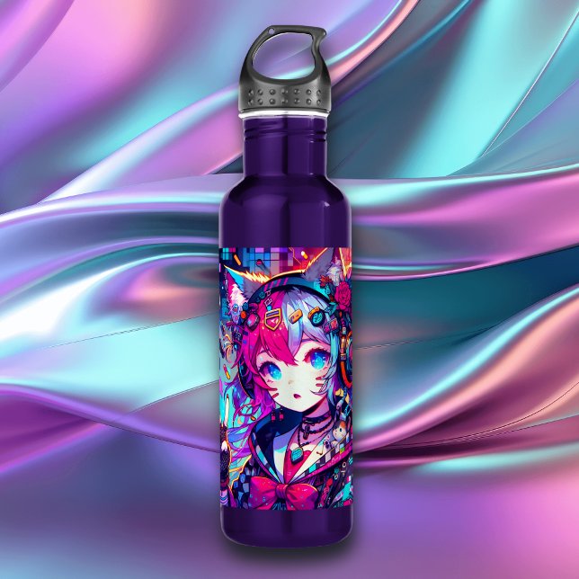 Glitchcore Colourful Anime Girl Artwork  710 Ml Water Bottle (Creator Uploaded)