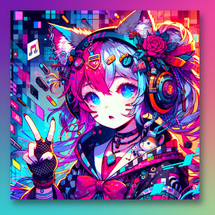 Glitchcore Colourful Anime Girl Artwork Poster