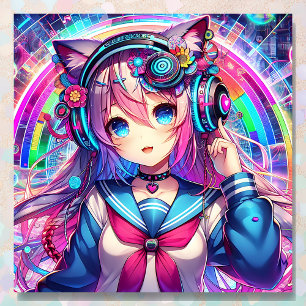 Glitchcore Colourful Anime Girl Artwork Poster