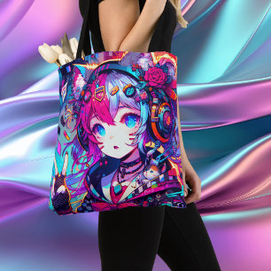 Glitchcore Colourful Anime Girl Artwork  Tote Bag