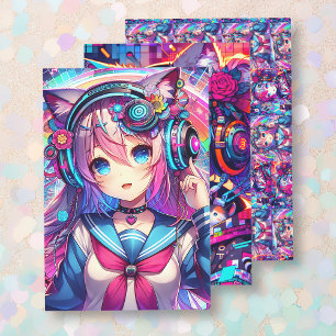 Glitchcore Colourful Anime Girl Artwork Wrapping Paper Sheet