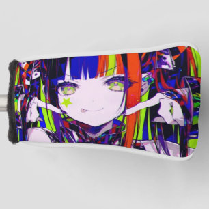 Glitchcore Neon Anime Girl Star Cheek Golf Head Cover