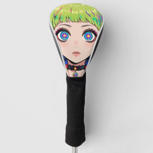 Glitchcore Space Girl With Star Eyes Golf Head Cover