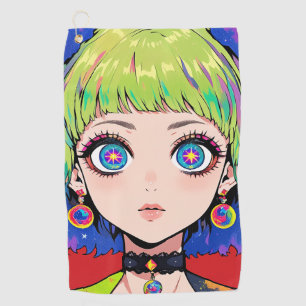 Glitchcore Space Girl With Star Eyes Golf Towel