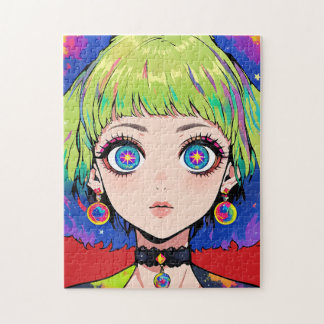 Glitchcore Space Girl With Star Eyes Jigsaw Puzzle