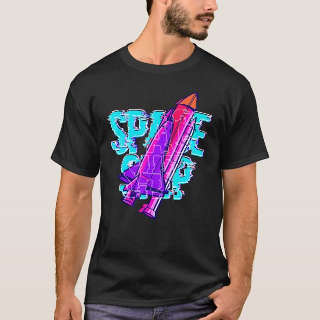 Glitchcore Space Shuttle With Text Space Ship T-Shirt (Front)