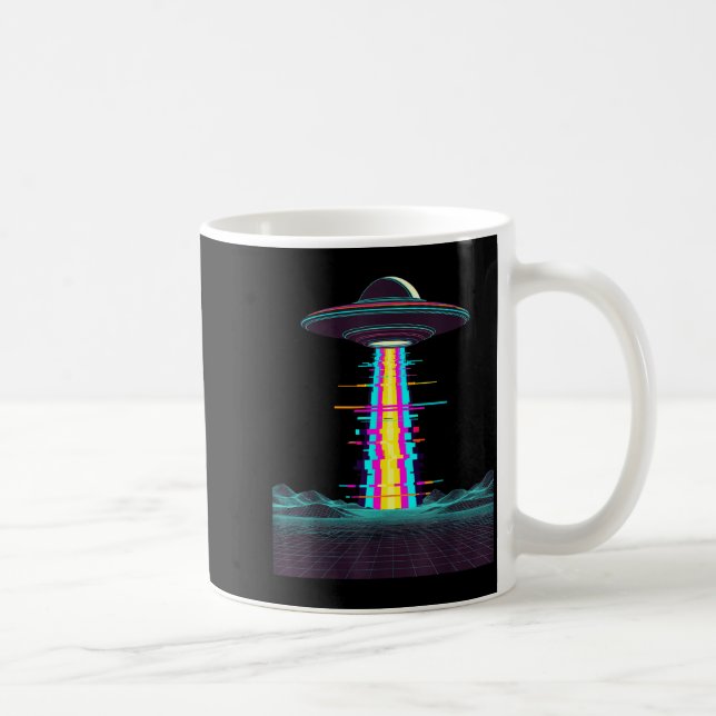 Glitchcore ufo abduction synthwave vaporwave alien coffee mug (Right)