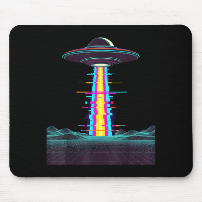 Glitchcore ufo abduction synthwave vaporwave alien mouse mat (Front)