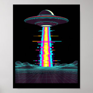 Glitchcore ufo abduction synthwave vaporwave alien poster
