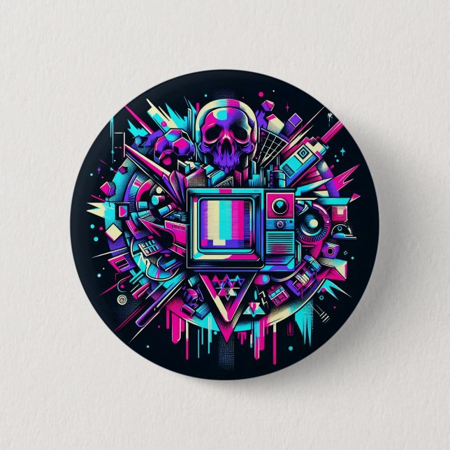 Glitched Out Skull - SMPTE 6 Cm Round Badge (Front)