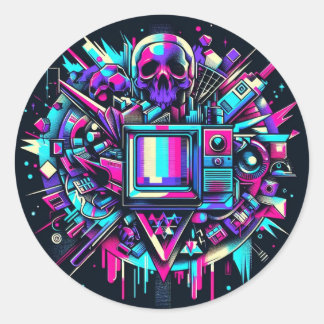 Glitched Out Skull - SMPTE Classic Round Sticker