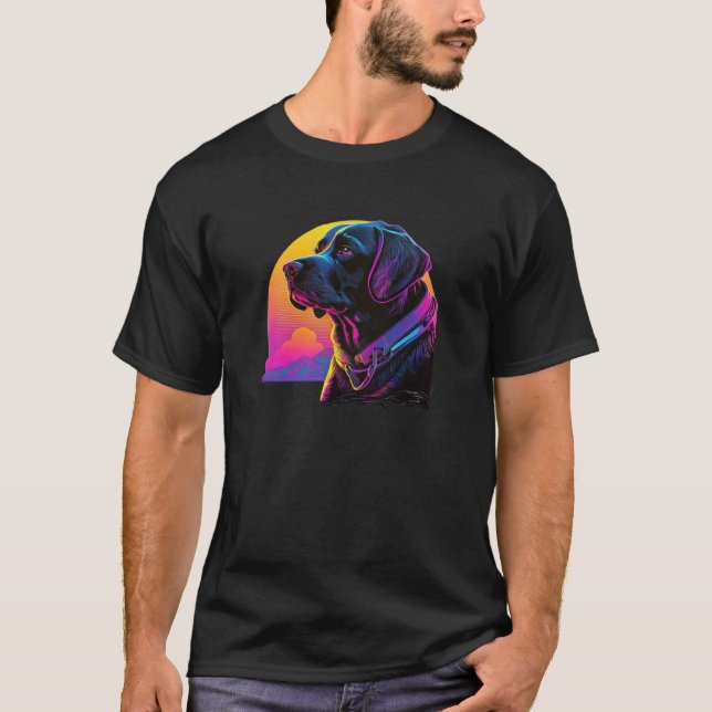 Glitched Out Synthwave Black Labrador Aesthetic T-Shirt (Front)