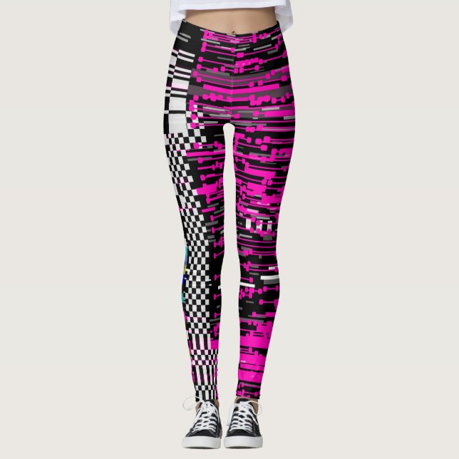 Glitched Retro VHS Screen Style Leggings (Front)