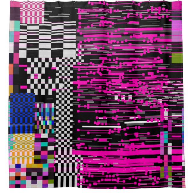 Glitched retro VHS screen with flickers and broken Shower Curtain (Front)
